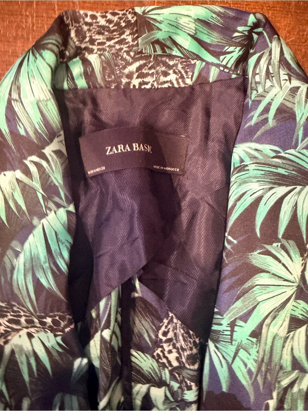 Zara Navy Blazer with Green Tropical Leaf Print - Picture 2 of 5